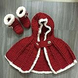 クリスマス ギフト プレゼント 特上触感 ベビー キッズ 暖かいウール ニットフード付きポンチョ&ブーツセット 赤白 防寒 赤ちゃん～2才半までOK