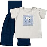 [SANTOWA] [サントーワ] Tシャツ パジャマ セット 飛行機 半袖 腹巻 7分丈 80-130cm 乗り物 星 子供 キッズ 男の子 寝間着 お昼寝 ナイトウェア 部屋着 ルームウェア