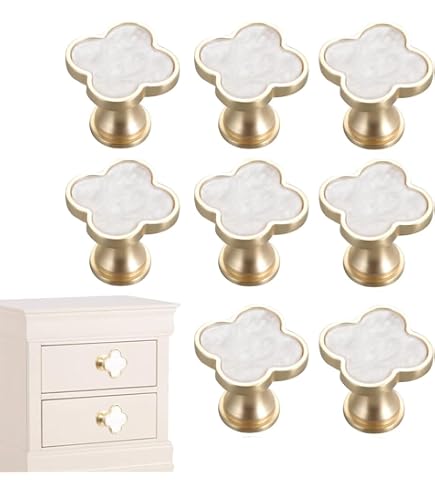 KHZSPP 8-Pack Gold Four-Leaf Clover Cabinet Knobs – Zinc Alloy Single Hole Pulls For Drawers, Dressers, Wardrobes, Kitchen Cabinets, And More