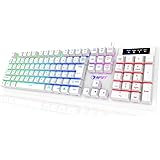 NPET ゲーミングキーボード LED バックライト 7色 防水 usb 26キー防衝突 キーボード 角度調節可能 2年間無償品質保証 キーキャッププーラー付き ホワイト K10-WH