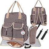 Babyhugs? 6pcs Fashion Mummy 4-way Nappy Changing Rucksack Diaper Backpack Bag - Brown with Small Wh