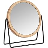 Amazonベーシック 卓上マウント バニティ両面ミラー 円形 竹製縁付き 倍率 1倍/5倍 クロム 7.56cmx2.87cm