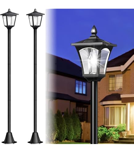 PASAMIC 63-Inch Solar Lamp Post 2-Pack – Waterproof Outdoor Floor Lamp With Warm White Bulb, No Wiring Needed