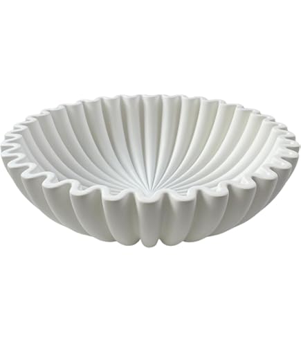 LE HOME DECOR 6-Inch Ruffle Marble Bowl - White Scalloped Handmade Dish For Centerpiece Or Jewelry Display