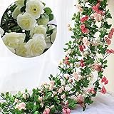 Htmeing Rose Garland Artificial Rose Vine with Green Ivy Leaves 67 Inch Flower Garland For Home Hang