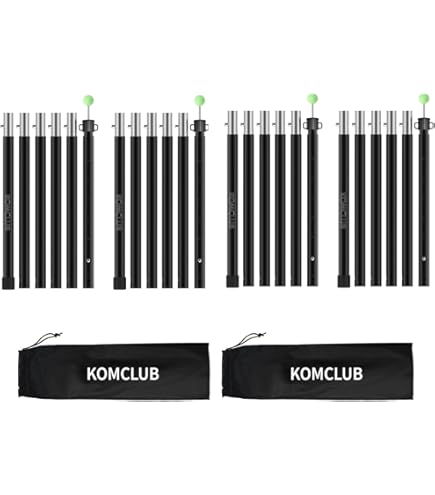 Amazon | KOMCLUB テントポール アルミ タープポール 4本セット 75cm～190cm 19mm直径 分割式 5節連結 ポール  ブッシュボタン式 軽量 組立簡単 天幕用ポール キャンプ ツーリング アウトドア 設営用 収納袋付き | KOMCLUB | ポール