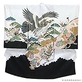 [ 京都きもの町 ] 男の子のお宮参り着物 祝い着 熨斗目 白色×黒色 鷹 フードセット_025823_