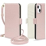 MAGICASE for いphone14 ケース 手帳型 iPhone14 ケース 手帳型 ショルダー アイフォン14 ケース 手帳型 可愛い スマホケースiphone14 財布型 おしゃれ 女性 携帯ケースあいほん14 マグネット式 カード収納 スタンド機能 高級PUレザー 耐衝撃 軽量 放熱性 全面保護 iphone14 カバー 人気 大人 バイカラー 6.1インチ（ピンク メ アイボリー）