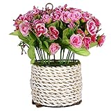 ノーブランド　造花　壁掛け　壁飾り　ハンギングバスケット　蕾　花　バド　観葉植物　人工観葉植物　雑貨　アーチ　飾りつけ　飾り　装飾　インテリア　フラワー　カゴ入り　濃いピンク　Generic Gard