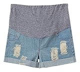 hibukkの女性の基本的なビンテージディストレスドデニムウエストゴムマタニティショーツ US サイズ: M カラー: ブルー