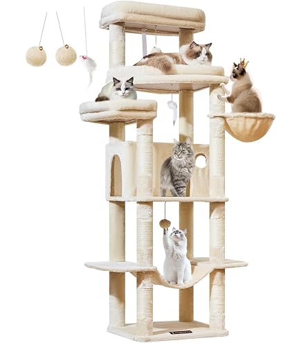Globalizer キャットタワー ライトベージュ Amazon | Globlazer キャットタワー ライトベージュ 高さ168 cm 大型猫