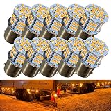 Discover winds 超高輝度 S25 G18 シングル 12V 24V 兼用 バイク・乗用車からトラックまで！3014 54SMD LEDバルブ アンバー10個