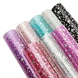 David accessories カラフル スター 透明感 キラキラ スパンコール 透明ビニールクロス PVC レザー フェイクレザー生地 合皮 薄手 生地 手作り(20cm x 34cm) 8枚 セットハンドメイド DIY 製作（透明スター）