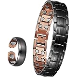 Beach Gypsy's Ultra Strength Magnetic Therapy Copper Bracelet & Ring set for Men - Black Pure Copper Bracelets with 50 powerf