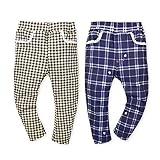 ベビー服 女の子 ロング パンツ ボトム ニット ストレッチ チェック柄 レース ワッペン ウエストゴム 女児 ベビー (2.ネイビー/90cm)