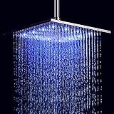 PHASAT 16インチLED 3色変更バスルームスクエアステンレススチールシャワーヘッドRainfallショルダー・スプレー、つや消しニッケルled-40 F