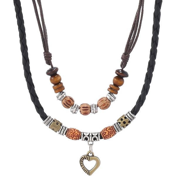 Amazon.co.jp: 編み込みレザーネックレス ヴィンテージスタイル ダブル