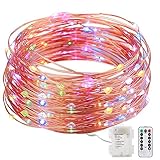 イルミネーション LED ライト ワイヤーライト 電飾 電池 式 クリスマス ツリー 飾り　MANATSULIFE (10M(100LED)リモコン付き, 4色)