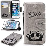 Lomogo iPhone5Sケース/iPhone5ケース/iPhoneSEケース 手帳型 パンダ 耐衝撃 レザーケース 財布型 カードポケット スタンド機能 マグネット式 アイフォン5S 5 SE 