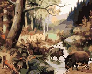 Amazon Diyのデジタル油絵子供大人初心者油絵数字キットによる絵画塗り絵大人手塗り 森のイノシシ 40x50cm フレームなし 手芸 画材 通販