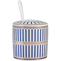 ストライプブルー 陶器 シュガーポット スプーンで 塩ポット 調味料ポット