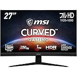 【Amazon.co.jp限定】MSI ゲーミングモニター 250Hz 27インチ VA 湾曲パネル スリムベゼル 高い没入感 フルHD/1ms/Freesync Premium/HDMI/DP G27C4X