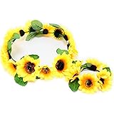 花かんむり 花冠 ひまわり 花かんむり リストレット 2点セット ヘッドドレス 黄色 コサージュ ウエディング 花冠 fhkan026yw2w
