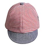 Onuneed　キッズ　 赤ちゃんキャップ　 男の子 女の子 ストライプ　丸洗い子供用 帽子　日よけ お出かけ 可愛い 春夏 (レッド)