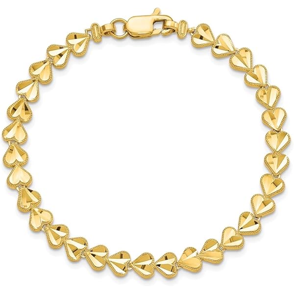 Amazon | 14 K黄色ゴールドロロリンクハートチャームブレスレット(7.25