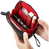 ［ウレギッシュ］ 化粧ポーチ コンパクト メイクポーチ 化粧品 化粧道具 収納 バッグ (ブラック in レッド)