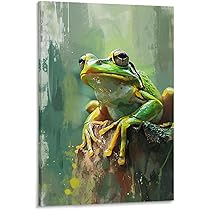 蛙　絵画　絵　アクリル画　動物　かわいい　おしゃれ　原画　アート　インテリア Amazon.co.jp: 絵画 緑のカエルのシンプルな絵インテリア 絵画
