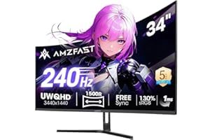 Amzfast 34インチ ゲーミングモニター 240Hz 曲面ウルトラワイド UWQHD 3440x1440 1ms MPRT 130%sRGB VAパネル 3000:1コントラスト/HDR400/Adaptive Sync/フリッカー防止/PIP