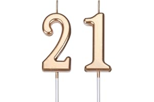 Nuanchu 21st Birthday Candles Happy Birthday Cake Number Candles Topper Decoration for Birthday Wedding Anniversary Celebration Favor, 3.54 Inches Total Length (Champagne Gold)