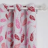 Deconovo Grommet Top Feather Print Thermal Insulatedベッドルームウィンドウブラックアウトカーテン 42x84 Inch ピンク CT1181D-2