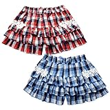 (レッド/95cm)ベビー服 女の子 キュロット パンツ スカート ボトム 綿100％ 格子柄 3段フリル リボン お花レース ウエストゴム 女児 ベビー