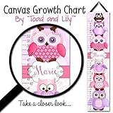 Personalized KidsキャンバスGrowth ChartパープルとピンクStacked Up Owl FriendsダマスクBaby Girls NurseryキャンバスGrowth Ch