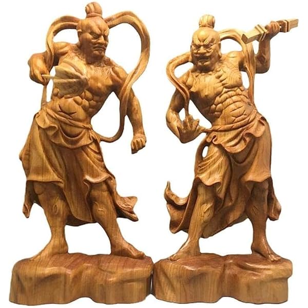 Amazon｜木彫り仏像 【仁王像(金剛力士)】像セット一対 2個 高さ20cm 