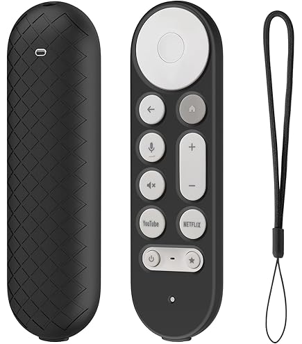 Silicone Remote Cover For Google TV HD 2022 & 4K 2020 Remotes - Protective Case With Lanyard (Black)