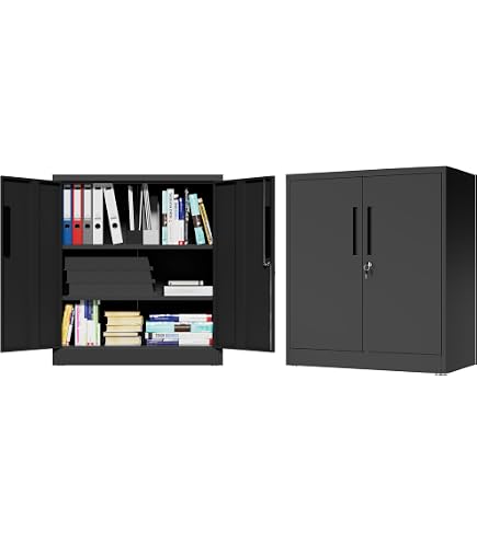 鍵付きキャビネット 3段 スチール書庫 両開き A4対応 ブラック Amazon.co.jp: LOCENHU スチール書庫 キャビネット 3段引き出し付き 幅