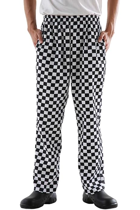 White Checkerboard Print Chef Pants 