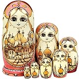 JJdoロシアの手描き JJdoロシアの人形手描き金色宮殿伝統柄　マトリョーシカ木製人形７個セット（3-20cm）