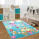 ladoleラグLovely Owlエリアラグカーペットfor Kids and赤ちゃん保育園寝室、プレイルーム、 5'2" x 7'5" (160cm x 230cm) MKDS