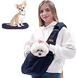 CUBY 犬 抱っこ紐 スリング 中小型犬用 ペットスリング 猫 キャリーバッグ 長さ調整可能 底板付き 肩パッド付き 飛び出し防止 メッシュネット付き 10キロまで対応 (ブルー)
