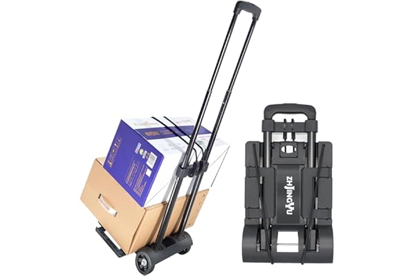 ZHJINGYU キャリーカート 台車 折りたたみ式 軽量 プレート拡張可能 静音 超コンパクト 固定ゴムロープ付 荷物運搬 引越し アウトドア 2輪 ブラック