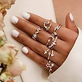Evazen Boho Leaf Moon Knuckle Rings Vintage Silver Joint Knuckle Mid Ring Set with Crescent for Women and Girls