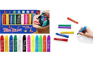 フェイスペイント 12色 顔ペン ボディペイント メイクアップ コスプレ小物 絵具 簡単水洗 イベンド ハロウィン クリスマス パーティー 祭り スポーツ応援 (6色荧光+6色普通)