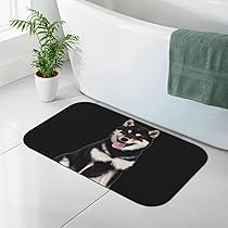 犬と花のイラスト風呂マット Amazon | バスマット 柴犬 犬柄 黒柴 足拭きマット お風呂マット