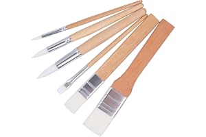 CHENLONB ペイントブラシ 画材筆 ナイロン製 平型 丸型 短毛筆 多用途 携帯便利 油絵 水彩 アクリル絵の具 大人&子供用 6本セット (白)