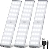 LED バーライト USB キッチン センサーライト 室内 3ピース 20CM 高輝度 冷たい白色光 Adoric 直管形 ライトバー テープ /磁石が搭載され いかなる金属に貼り付けることが可能 バッテリー駆動とUSB駆動のオプションがあります