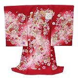 きもの京香 お宮参り 着物 女の子 赤ちゃん 産着 初着 祝い着 赤 綸子生地 手鞠 桜 牡丹